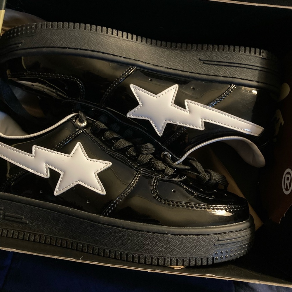 A Bathing Ape Black White Patent Leather Bape Sta Low #2 M2 Size: US Men 8